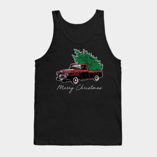 Merry Christmas Retro Vintage Red Truck Tank Top